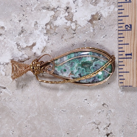 Copper Wire Wrapped Stone Pendant - Picture 3 of 4